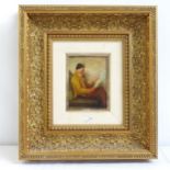 Julio Gonzalez Ramos, oil on board, man reading newspaper, signed, framed, overall 38cm x 34cm