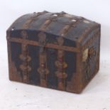 A small 19th century dome-top slat and steel-bound trunk, W47cm, H37cm, D34cm