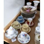 Various flower fairy plates, 2 Royal Worcester vases, and 6 coffee cups and saucers