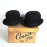 2 black bowler hats, both size 7 and 1 quarter (2)