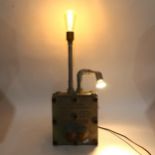 A novelty Walsall flameproof switch box lamp, box height 24cm