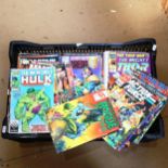 A large quantity of Marvel and other comic books, including Hulk Thor etc (boxful)