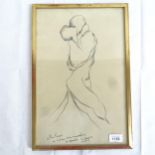 A French impressionist print, embracing couple, indistinctly signed, framed, overall 42cm x 28cm