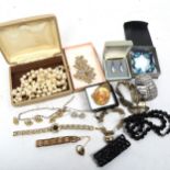 A tray of various costume jewellery, to include leaf design bracelet, quartz wristwatch and matching