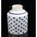 An 18th century English blue and white porcelain tea caddy, hand painted crow's foot decoration with