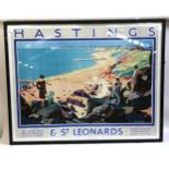 A largescale Hastings and St Leonards advertising poster reprint, by A C Leighton, framed, overall