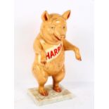 A Vintage novelty Harris Butcher's advertising pig figures, on marble base, height 32cm