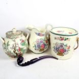 An amethyst glass pipe, Wedgwood wash jug, and slop bucket and cover in Floral pattern, and a