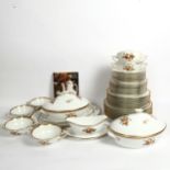 A Royal Copenhagen porcelain Brown Rose pattern part dinner service, comprising pair of lidded