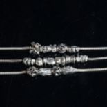 3 silver snake link charm bracelets and charms