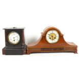 An early 20th century slate and marble 30-hour mantel clock, height 22cm, and another mantel