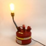 A novelty acetone safety can lamp, with birdcage bulb
