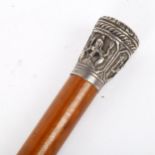 An Indian silver-topped Malacca walking cane, length 92cm