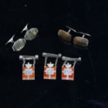 3 Georg Jensen Kingmark sterling silver and enamel brooches, and 2 pairs of silver-gilt cufflinks