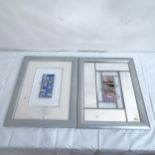 Sharon Baldry, 2 mirrored stained glass panels, signed, framed, overall 56cm x 43cm (2)