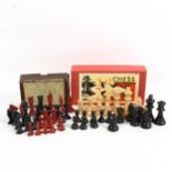 A boxed painted lead Rose chess set, patent no. 546516, and another boxed Staunton pattern chess set