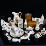 A group of Hastings Crested Ware items, and 2 Mauchline Ware boxes