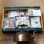 Tea card books, cigarette cards including albums, and a copper kettle