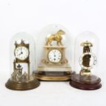 An early 20th century French white marble and spelter lion 30-hour mantel clock under glass dome,
