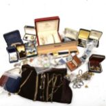 A quantity of mixed costume jewellery, to include simulated pearl necklaces, wristwatches, cufflinks