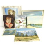 Various pictures and prints, including oil landscapes, portrait etc (7)
