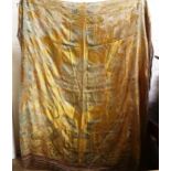 A Middle Eastern embroidered bed cover with tasseled fringe, main panel approx 215cm x 185cm (