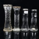 A pair of cut-glass vases with silver rims, and 2 others (4)