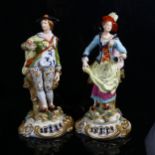 A pair of porcelain romantic figures, red anchor marks, height 29cm