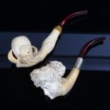 2 Victorian leather-cased Meerschaum pipes