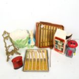 Boxed Mr Smash figure, brass table easel, xylophone etc