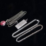 A silver and ruby matrix set pendant necklace, 2 silver bracelets etc