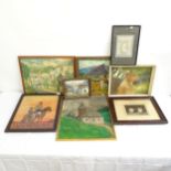 Various pictures and prints, including oil landscapes etc (8)
