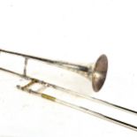 An Antique silver plated engraved trombone, by A. Hall Gisborne, Birmingham, no. 16583, with