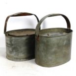 2 Vintage galvanised fisherman's live bait tins, with swing handles