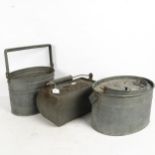 3 Vintage galvanised fisherman's live bait boxes with swing handles