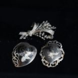 A marcasite spray design brooch, and 2 silver and niello brooches (3)