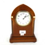 A French Art Nouveau mahogany lancet-top mantel clock, case height 24cm, working order, with key