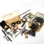 A box of mixed costume jewellery, wristwatches etc