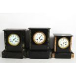 2 slate mantel clocks, with 2-train movements, and another in ebonised case, height 29cm