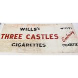 2 Wills's Embassy Cigarettes canvas advertising signs, including Three Castles and Cut Golden Bar,
