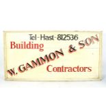 A local Hastings W Gammon & Son Building Contractors advertising sign, 46cm x 91cm