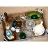 Various glass and ceramics, including Art glass bowls, bon bon jar etc (boxful)