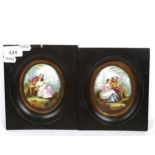 A pair of painted porcelain plaques, bearing Sevres marks, in ebonised frames, height 17.5cm overall