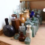 Glass apothecary bottles, stoneware jars etc