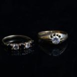A 9ct gold 5-stone ring, and a 9ct gold gypsy ring set with cubic zirconia (2)