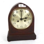 An early 20th century German lancet-top 8-day mantel clock, case height 33cm, untested, with