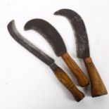 2 Vintage billhook hand tools, and a similar scythe (3)