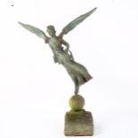 Fonderia Sommer, a weathered verdigris bronze Italian Grand Tour sculpture, Nike atop a globe