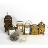 2 brass lantern clocks, 4 carriage clocks etc