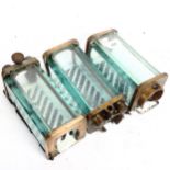 3 glass water gauge covers, from cabs of British Rail Steam locomotives 1960s, with brass mounts,